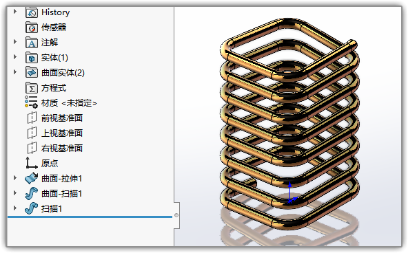用Solidworks画一个方形螺旋铜管